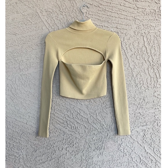 REVOLVE SUPERDOWN Beige Ribbed Knit Stretchy Bodycon Cut Out Turtleneck Sweater - Picture 4 of 17